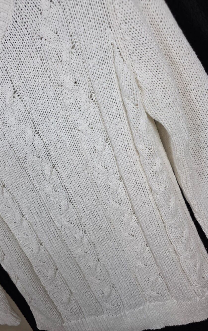 Talbots White Cable Knit Sweater | Size Small | Classic Cotton Blend Pullover - Picture 4 of 7